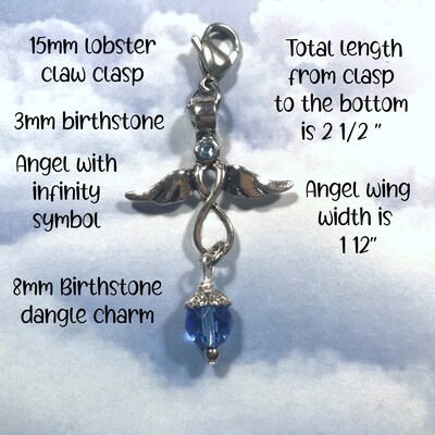 Guardian Angel Infinity Birthstone Charm Clip on Key Ring Charm Necklace Charm Purse Clip - image3
